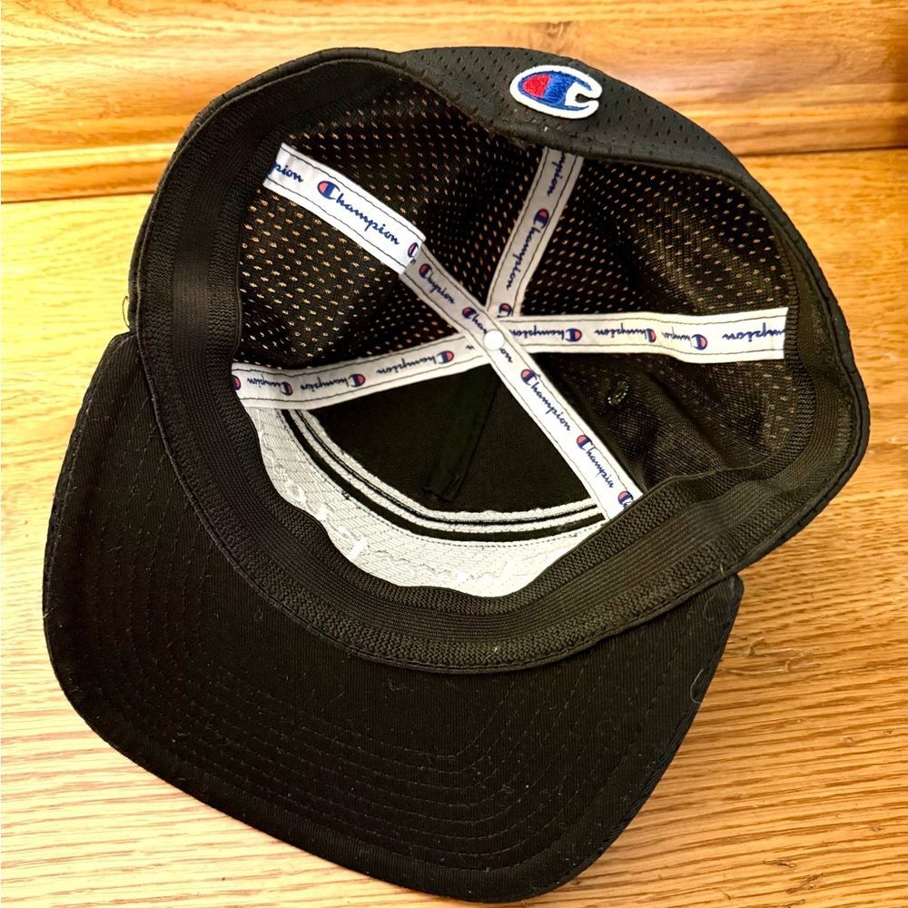 Champion Black and White Logo Cap Fitted Rare! Breathable mesh! - Picture 5 of 8